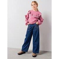 The Very Collection Girls Wide Leg Diamante' Detail Jeans - Mid Wash