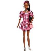 Barbie Deluxe Style Fashion Doll #6 In Metallic Coral Dress With Bubble Hem And Silvery Accessories