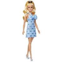 Barbie Fashionistas Doll #237 In Blue Bow Halter Dress, Blonde Ponytail With Bow Accessory