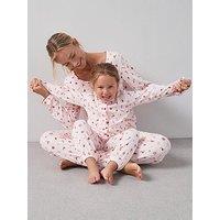 The Very Collection Girls Mini Me Family Christmas Pj Pointelle Henley And Jogger Set - Pink