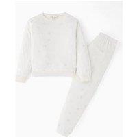 The Very Collection Girls Family Christmas Pj Soft Touch Foil Sweat And Jogger Set - Cream