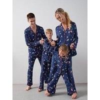 The Very Collection Kids Family Christmas Pj Printed Christmas Ski Jersey Revere Set - Navy