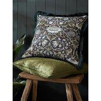 William Morris At Home Strawberry Thief Embossed Cushion In Olive