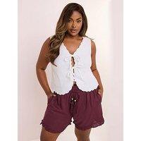 Yours Curve Beaded Frill Short - Red