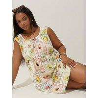 Yours Curve Mini Postcard Dress - Natural