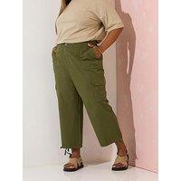 Yours Curve Woven Cargo Crop Trouser - Green