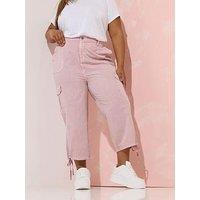 Yours Curve Woven Cargo Crop Trouser - Pink