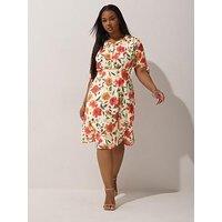 Yours Curve Floral Mesh Dress - White