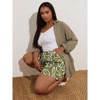 Yours Curve Textured Drawstring Short - Green