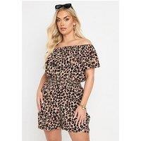 Yours Curve Animal Bardot Playsuit - Black