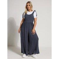 Yours Curve Worn Texture Jumpsuit - Blue