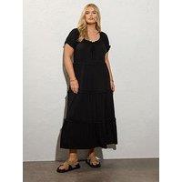 Yours Curve Milkmaid Tiered Maxi Dress - Black