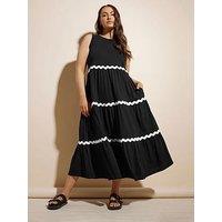 Yours Curve Contrast Trim Tiered Dress - Black