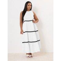 Yours Curve Contrast Trim Tiered Dress - White