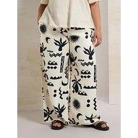 Yours Curve Printed Washed Twill Trouser - Ivory