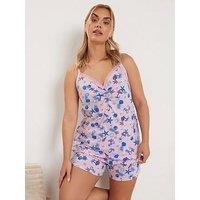Yours Curve Pretty Shells Cami Shorts Pj Set - Black