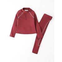 The Very Collection Girls Sportswear Half Zip Up Long Sleeve Top And Legging Set - Burgundy/Red
