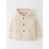 The Very Collection Baby Beige Rib Knit Hooded Cardigan - Brown
