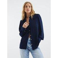 River Island Scallop Detail Chiffon Shirt - Navy
