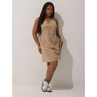 Yours Curve Faux Suede Pinafore - Natural