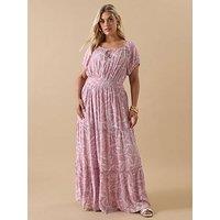 Yours Curve Gypsy Bardot Maxi Dress - Pink