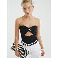 River Island Starfish Trim Rib Bandeau Top - Black