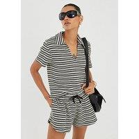River Island Short Sleeve Stripe Polo Top - Cream