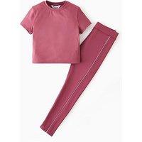 V By Very Girls Sportswear Piping Detail Short Sleeve Top And Legging Set - Pink