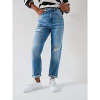 V By Very High Waist Rip And Repair Mom Jeans - Mid Wash