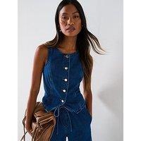 V By Very Seam Detail Denim Co-Ord Top - Dark Wash