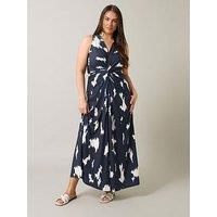 Evans Abstract Print Knot Front Maxi Dress - Blue