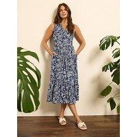 M&Co Sleeveless Half Button Midi Dress - Blue