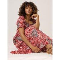 M&Co Patchwork Gypsy Midi Dress - Red