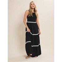 Long Tall Sally Contrast Trim Tiered Dress - Black