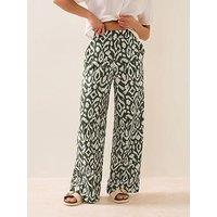 Pixiegirl Petite Abstract Wide Leg Trouser - Green
