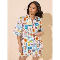 Pixiegirl Petite Postcard Short Sleeve Shirt - Blue