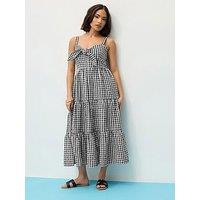 Pixiegirl Petite Gingham Tie Front Midaxi Dress - Black