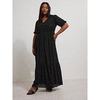 Yours Curve Broderie Tea Dress - Black