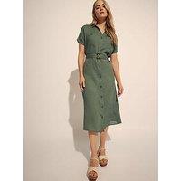 Long Tall Sally Grown On Sleeve Linen Button Dress - Green