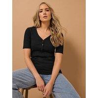 Long Tall Sally Short Sleeve Rib Henley T-Shirt - Black