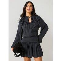 V By Very Modal Ruffle Front Mini Dress - Black