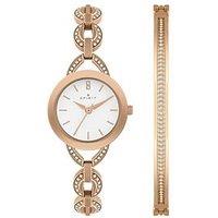 Spirit Ladies Polished Pale Rose Gold Link Bracelet Watch & Bangle Set