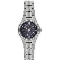 Spirit Ladies Silver Stone Set Black Mother Of Pearl Bracelet Watch