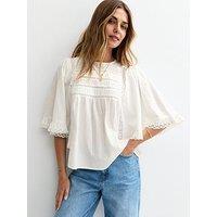 New Look Embroidered Trim Oversized Batwing Blouse - White
