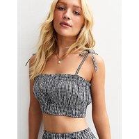 New Look Gingham Check Shirred Cropped Cami Top - Black