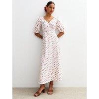 New Look Berry Print Tie Back Midi Dress - White
