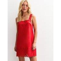 New Look Bright Red Cutwork Embroidered Strappy Mini Dress