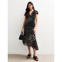 New Look Black Spot Print V-Neck Midi Dress