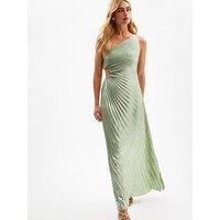 New Look Metallic Satin Pleated Maxi Dress - Green