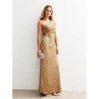 New Look Metallic Satin Pleated Maxi Dress - Gold